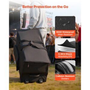 electronic drum kit bag, 600d, padded drum bag with wheels, large 36.2 x 16.5 x 16.1 in interior, lightweight travel case with detachable dividers, multiple pockets, for electric drums, black