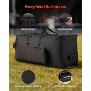 electronic drum kit bag, 600d, padded drum bag with wheels, large 36.2 x 16.5 x 16.1 in interior, lightweight travel case with detachable dividers, multiple pockets, for electric drums, black