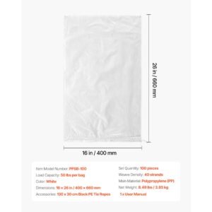 empty sandbags, 100 packs 16 x 26 in, heavy duty sand bags sacks with ties, 50lb capacity woven polypropylene sandbags, tear resistant & uv resistant sand bags for flood protection barrier