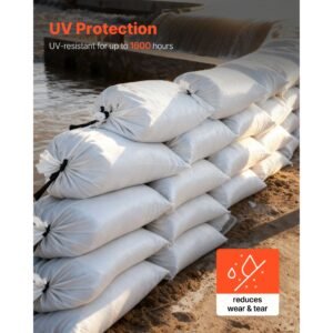 empty sandbags, 1000 packs 16 x 26 in, heavy duty sand bags sacks with ties, 50lb capacity woven polypropylene sandbags, tear resistant & uv resistant sand bags for flood protection barrier
