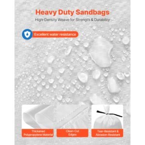 empty sandbags, 500 packs 16 x 26 in, heavy duty sand bags sacks with ties, 50lb capacity woven polypropylene sandbags, tear resistant & uv resistant sand bags for flood protection barrier