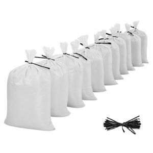 Empty Sandbags, 500 Packs 16 x 26 in, Heavy Duty Sand Bags Sacks with Ties, 50lb Capacity Woven Polypropylene Sandbags, Tear-Resistant & UV-Resistant Sand Bags for Flood Protection Barrier