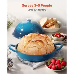 enameled cast iron dutch oven, 5 quart pot for sourdough bread baking, heavy duty cookware pan with lid and dual handles, oven induction compatible up to 500fahrenheit, for cooking roasting