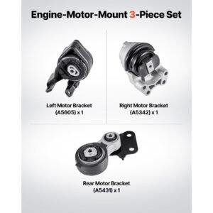 engine and transmission motor mount kit replacement, set of 3, compatible with 2007–2014 ford edge 3.5l, replace oe# a5342, a5431, a5605, secure support