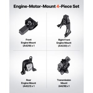 engine and transmission motor mount kit replacement, set of 4, compatible with 2003–2008 toyota corolla 1.8l l4, replace oe# a4220, a4219, a4218, a4221, secure support