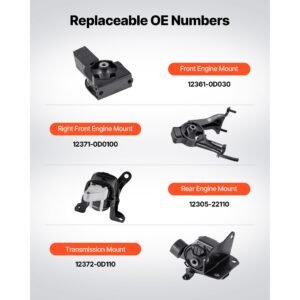 engine and transmission motor mount kit replacement, set of 4, compatible with 2003–2008 toyota corolla 1.8l l4, replace oe# a4220, a4219, a4218, a4221, secure support