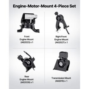 engine and transmission motor mount kit replacement, set of 4, compatible with 2009–2013 toyota corolla 1.8l l4, replace oe# a62015, a62039, a62027, a62023, secure support