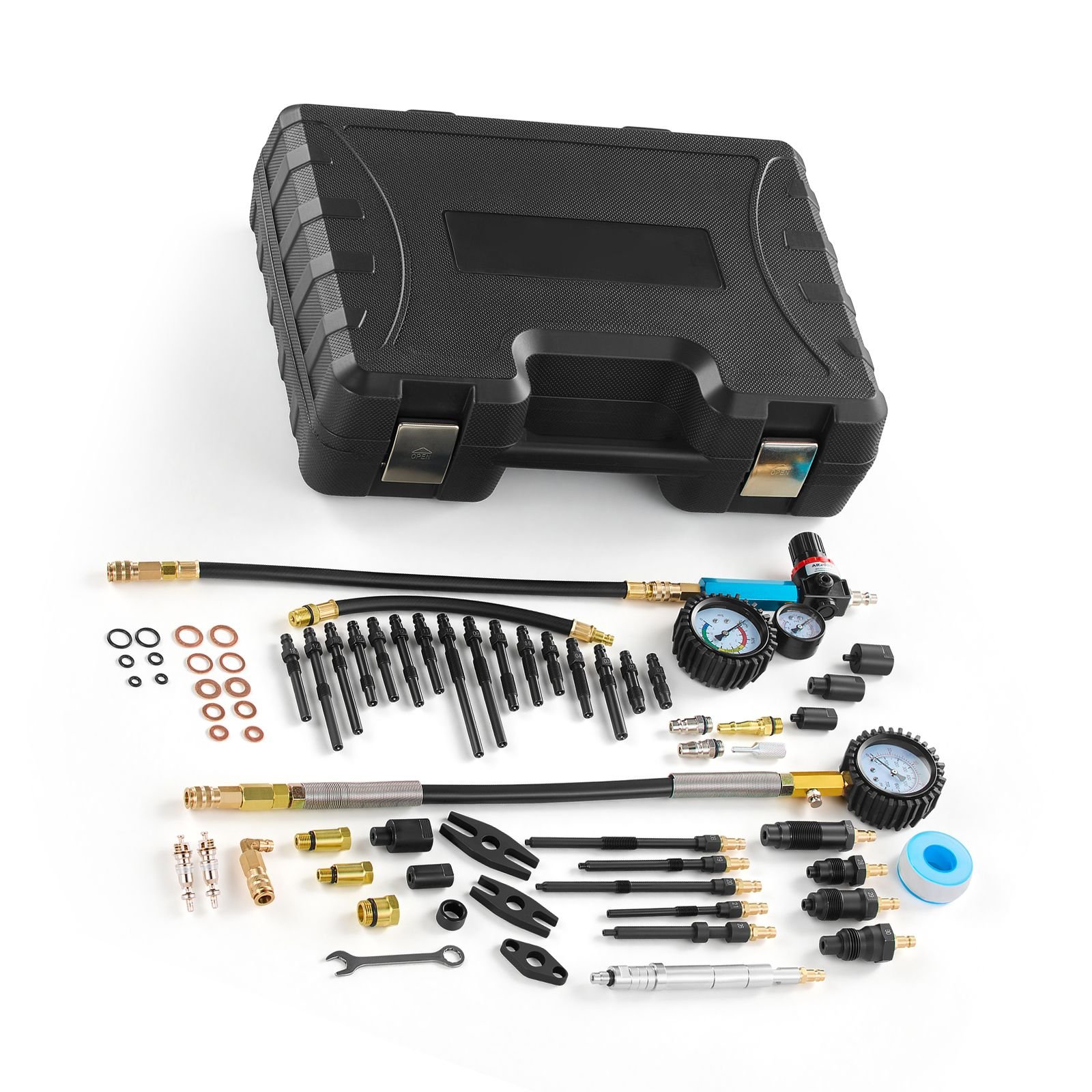 engine cylinder compression tester kit, 0 700 psi pressure gauge & 0 100 psi leak gauge, automotive leak down tester kit with 4 adapters, pressure check & leakage rate test on cars, motorcycles
