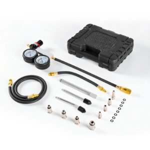 Engine Cylinder Compression Tester Kit, Pressure Gauge Range of 0-100 PSI, Automotive Leak Down Tester Kit with 4 Adapters, 2 Metal Tubes, Pressure Check & Leakage Rate Test on Cars, Motorcycles