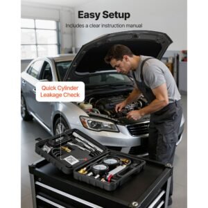 engine cylinder compression tester kit, pressure gauge range of 0 100 psi, automotive leak down tester kit with 4 adapters, 2 metal tubes, pressure check & leakage rate test on cars, motorcycles