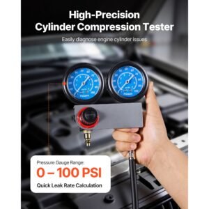 engine cylinder compression tester kit, pressure gauge range of 0 100 psi, automotive leak down tester kit with 4 adapters & air fittings, pressure check & leakage rate test on cars, motorcycles