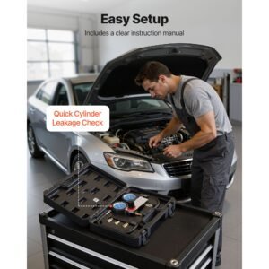 engine cylinder compression tester kit, pressure gauge range of 0 100 psi, automotive leak down tester kit with 4 adapters & air fittings, pressure check & leakage rate test on cars, motorcycles