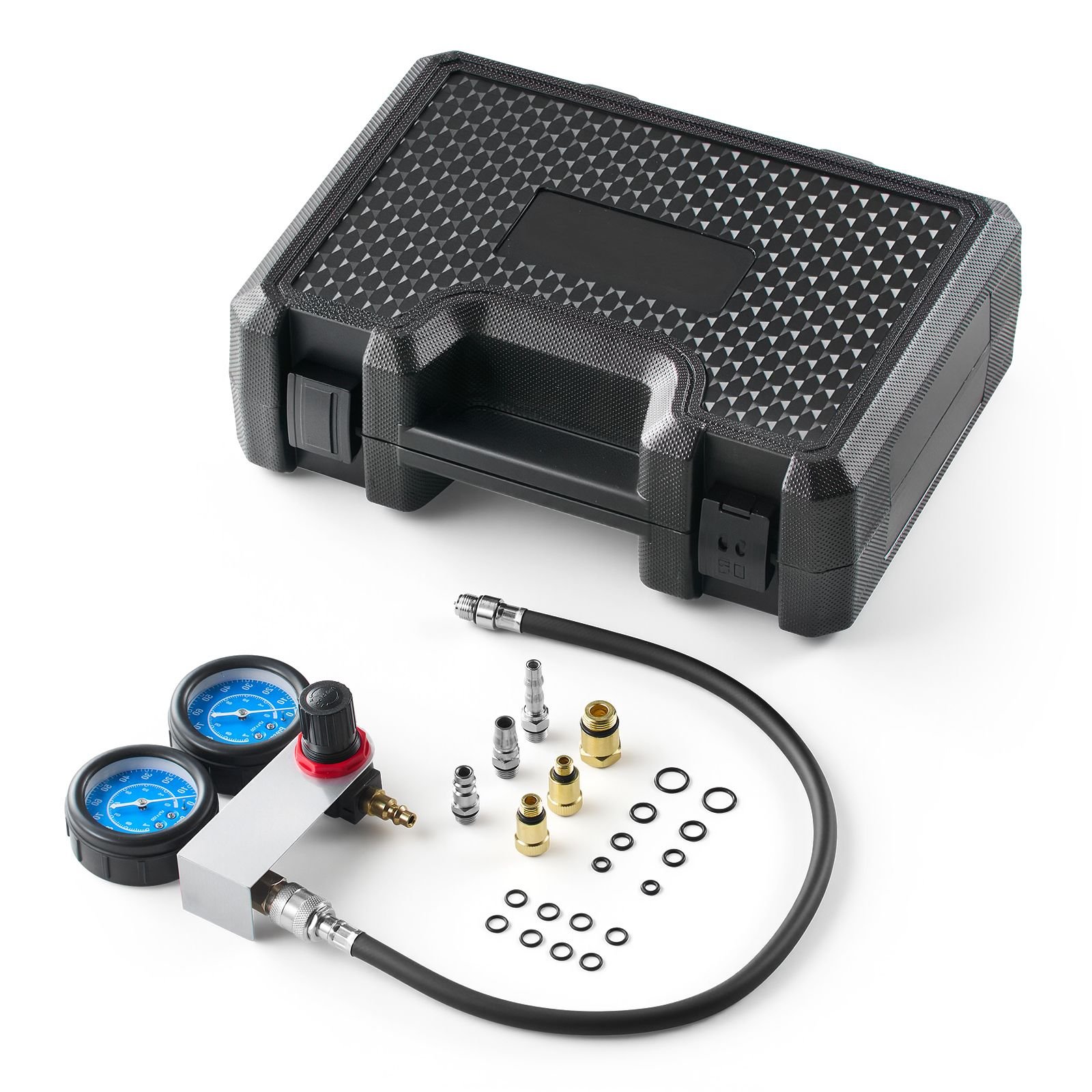 engine cylinder compression tester kit, pressure gauge range of 0 100 psi, automotive leak down tester kit with 4 adapters & air fittings, pressure check & leakage rate test on cars, motorcycles
