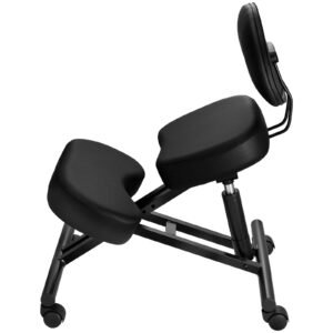 Ergonomic Kneeling Chair with Backrest & Wheels, Mobile X-Shaped Posture Knee Chair with Adjustable Height & Thick Foam Cushions, Relief for Neck or Back Pain for Home, Office, Meditation, Black