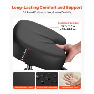 ergonomic kneeling chair with backrest & wheels, mobile x shaped posture knee chair with adjustable height & thick foam cushions, relief for neck or back pain for home, office, meditation, black