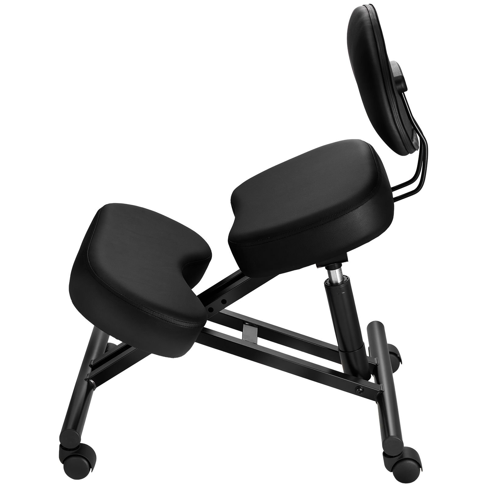 ergonomic kneeling chair with backrest & wheels, mobile x shaped posture knee chair with adjustable height & thick foam cushions, relief for neck or back pain for home, office, meditation, black