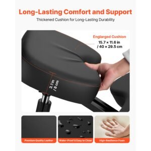 ergonomic kneeling chair with wheels, mobile x shaped posture knee chair with adjustable height & thick foam cushions, natural relief for neck or back pain for home, office or meditation, black