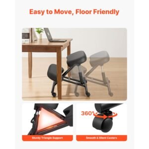 ergonomic kneeling chair with wheels, mobile x shaped posture knee chair with adjustable height & thick foam cushions, natural relief for neck or back pain for home, office or meditation, black