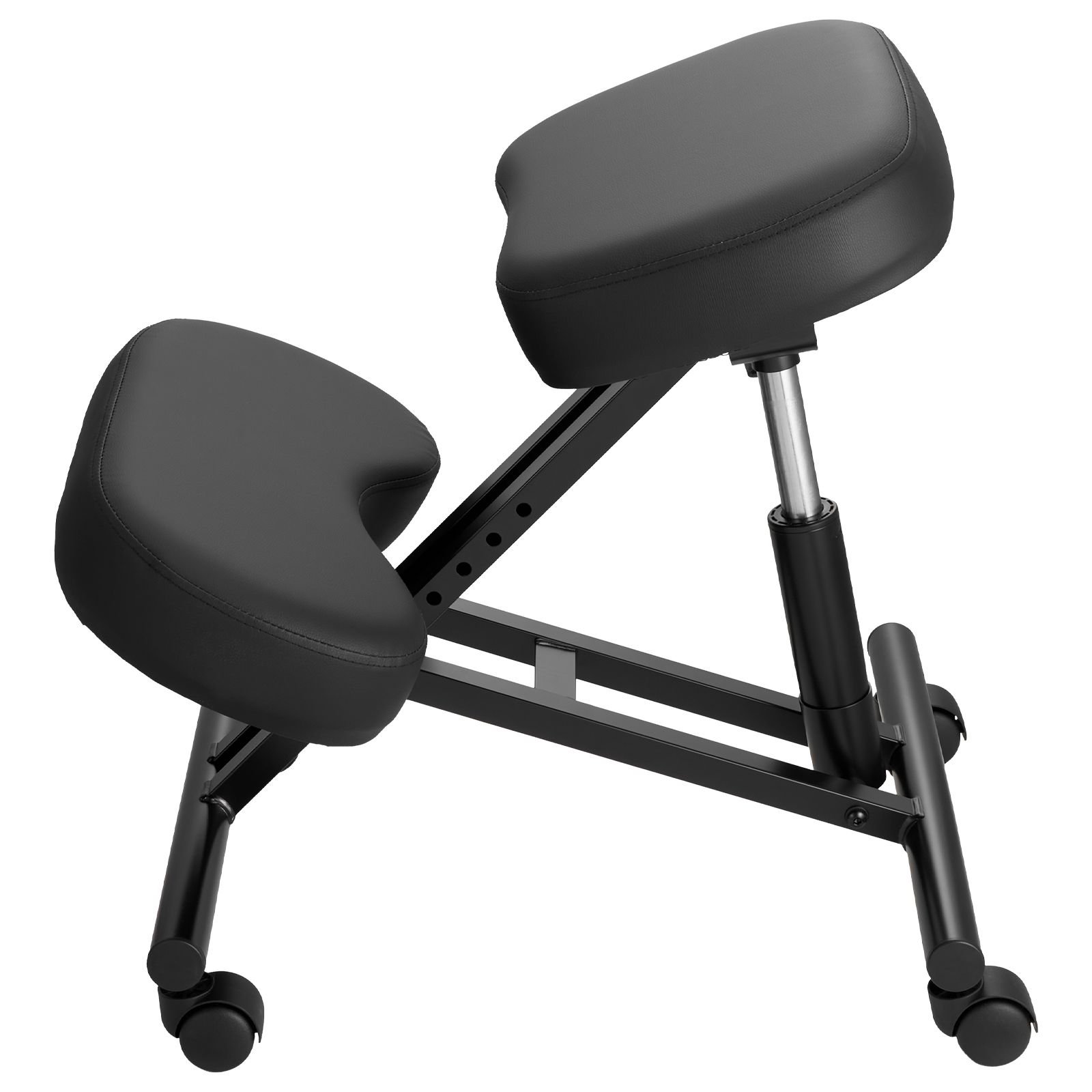 ergonomic kneeling chair with wheels, mobile x shaped posture knee chair with adjustable height & thick foam cushions, natural relief for neck or back pain for home, office or meditation, black