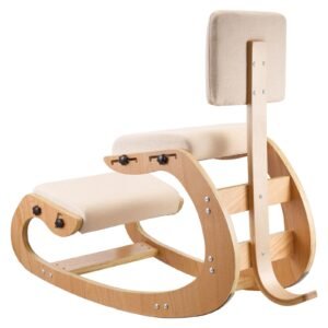 Ergonomic Kneeling Chair, Wooden Posture Knee Chair with Adjustable Thick Foam Cushions, Backrest and Wood Frame, Adjustable Height, Relief for Neck or Back Pain for Home, Office or Meditation