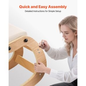 ergonomic kneeling chair, wooden posture knee chair with adjustable thick foam cushions & solid wood frame, adjustable height, relief for neck or back pain for home, office or meditation, beige