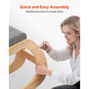ergonomic kneeling chair, wooden posture knee chair with thick foam cushions and solid wood frame, adjustable height, natural relief for neck or back pain for home, office or meditation, gray