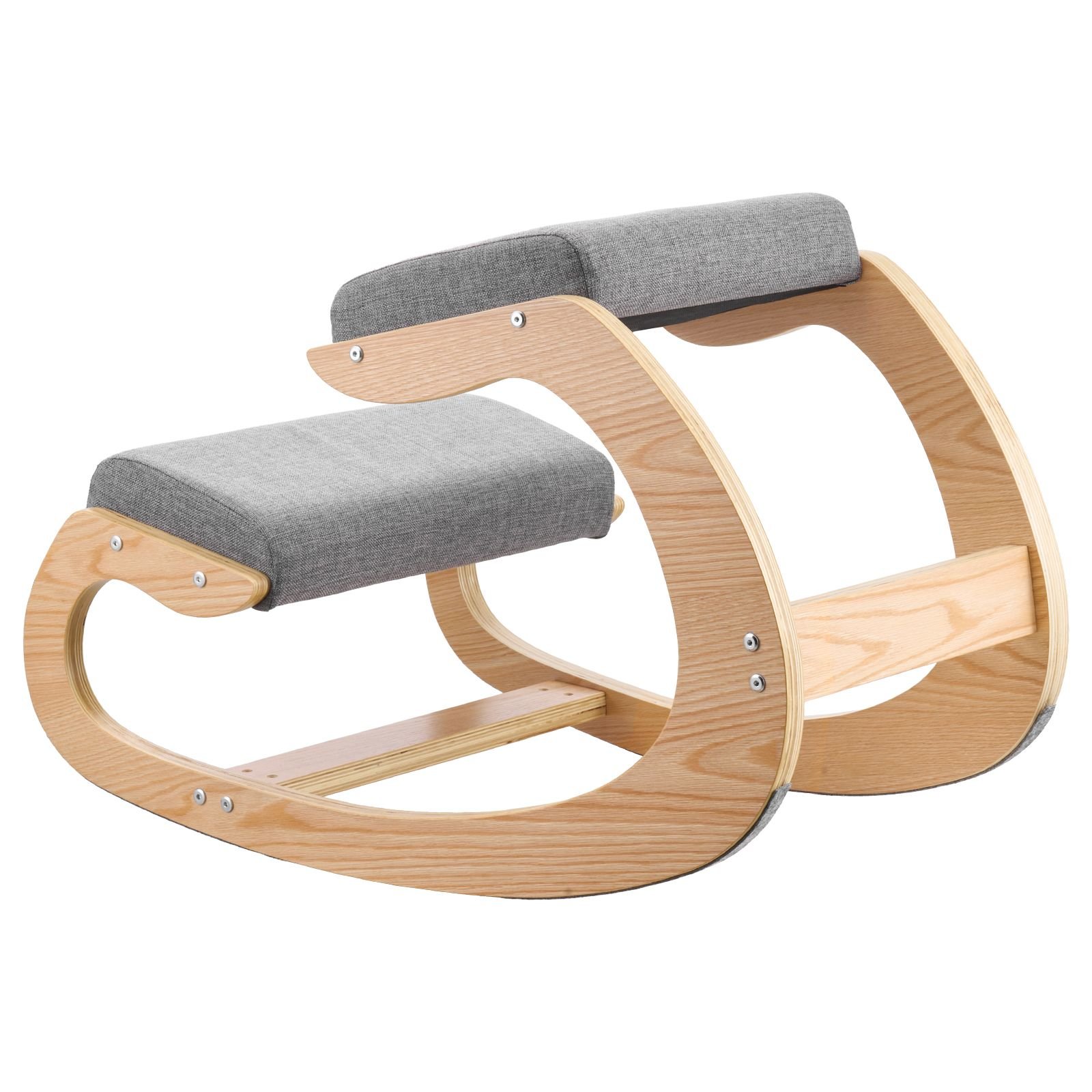 ergonomic kneeling chair, wooden posture knee chair with thick foam cushions and solid wood frame, adjustable height, natural relief for neck or back pain for home, office or meditation, gray