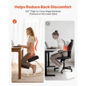 ergonomic kneeling chair, wooden posture knee chair with thick foam cushions and solid wood frame, adjustable height, natural relief for neck or back pain, ideal for home, office or meditation