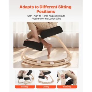 ergonomic kneeling chair, wooden posture knee chair with thick foam cushions and solid wood frame, adjustable height, natural relief for neck or back pain, ideal for home, office or meditation