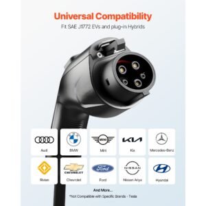 ev charger extension cable, 48amp 21 ft j1772 extension cord compatible with 120v 240v sae j1772 electric vehicle chargers, level 1/level 2 ip66 heavy duty car charging cable with carrying bag