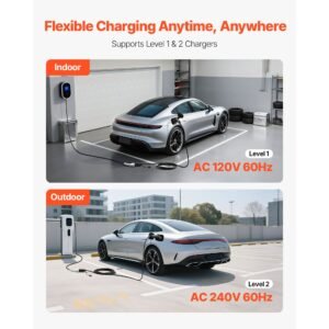 ev charger extension cable, 48amp 21 ft j1772 extension cord compatible with 120v 240v sae j1772 electric vehicle chargers, level 1/level 2 ip66 heavy duty car charging cable with carrying bag