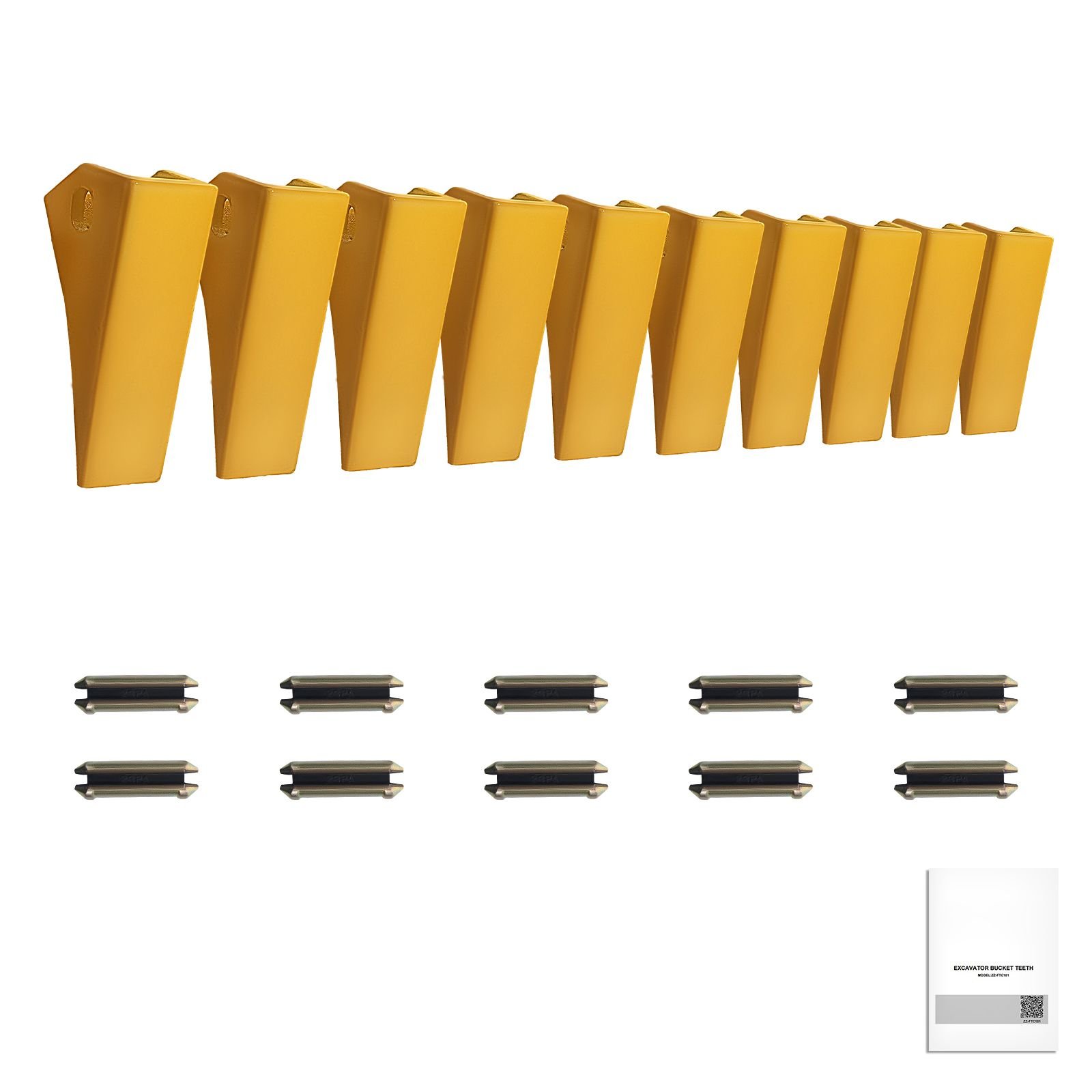 excavator bucket teeth with pins, 10 pack 5.79 in bucket tooth set compatible with 23 & 230 series excavators, heavy duty bolt on digging buckets teeth for skid steer & mini excavators