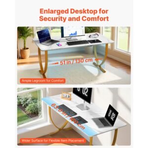 executive desk, 63" w x 31.5" d large office desk, modern computer table conference meeting room table, business furniture enlarged desktop for home office, white and gold