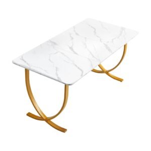 Executive Desk, 63" W x 31.5" D Large Office Desk, Modern Computer Table Conference Meeting Room Table, Business Furniture Enlarged Desktop for Home Office, White and Gold