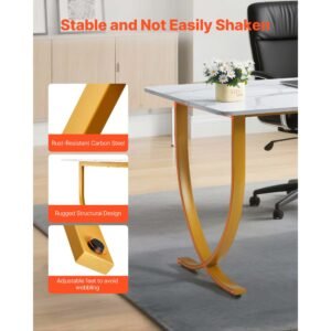 executive desk, 63" w x 31.5" d large office desk, modern computer table conference meeting room table, business furniture enlarged desktop for home office, white and gold