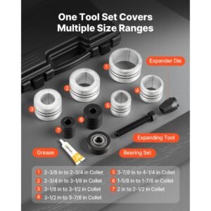 exhaust pipe expander tool kit, 1 5/8" to 4 1/4" exhaust pipe stretcher, muffler pipes spreader with 7 heavy duty collects & storage case, automotive car tool kit for tailpipes tubes