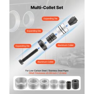exhaust pipe expander tool kit, 1 5/8" to 4 1/4" exhaust pipe stretcher, muffler pipes spreader with 7 heavy duty collects & storage case, automotive car tool kit for tailpipes tubes