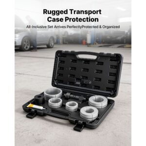 exhaust pipe expander tool kit, 1 5/8" to 4 1/4" exhaust pipe stretcher, muffler pipes spreader with 7 heavy duty collects & storage case, automotive car tool kit for tailpipes tubes