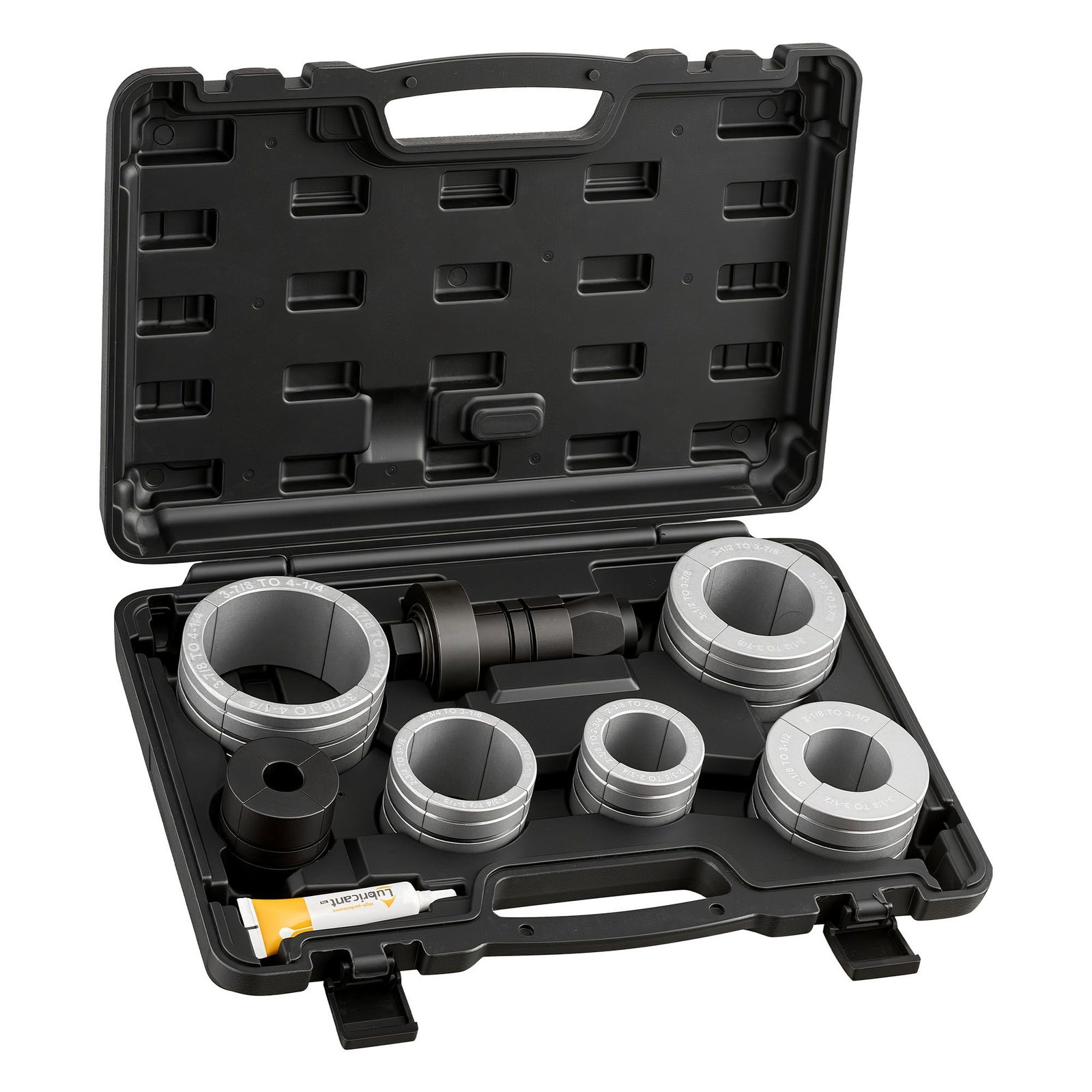 exhaust pipe expander tool kit, 1 5/8" to 4 1/4" exhaust pipe stretcher, muffler pipes spreader with 7 heavy duty collects & storage case, automotive car tool kit for tailpipes tubes