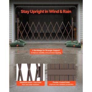 expandable barricade, 10ft expandable safety barrier, flexible mobile barricade with locking casters, portable folding security gate metal traffic fence for patio garden stairway