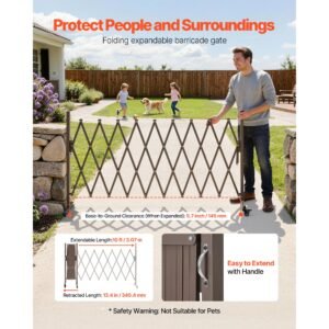 expandable barricade, 10ft expandable safety barrier, flexible mobile barricade with locking casters, portable folding security gate metal traffic fence for patio garden stairway