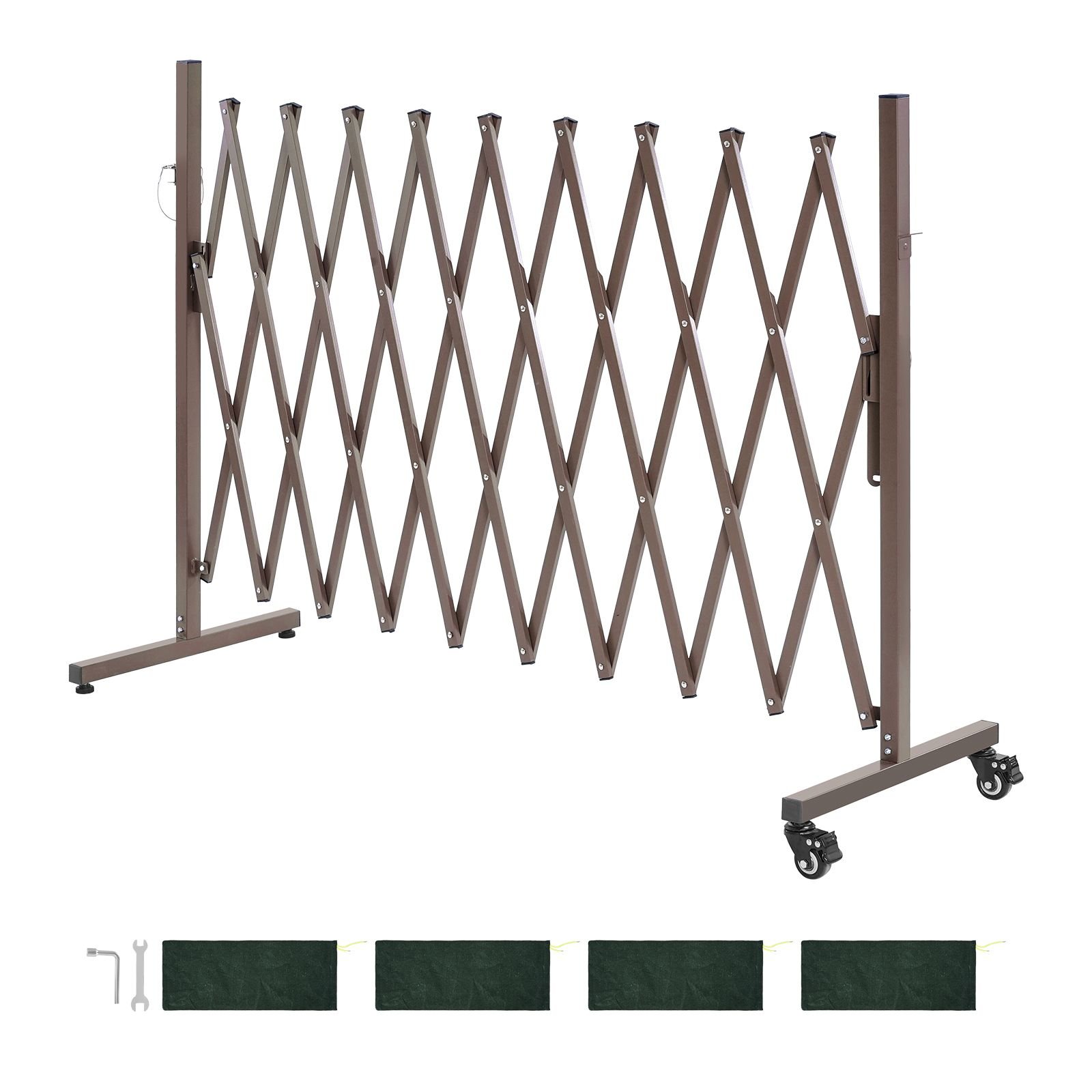 expandable barricade, 10ft expandable safety barrier, flexible mobile barricade with locking casters, portable folding security gate metal traffic fence for patio garden stairway