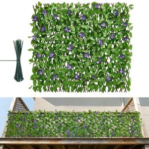 Expandable Fence Privacy Screen, 25.5 x 122 in Expand Artificial Plant Wall, Realistic Artificial Ivy Panel with 50 Zip Ties, Decorative Faux Greenery Backdrop Hedges for Balcony Patio Outdoor