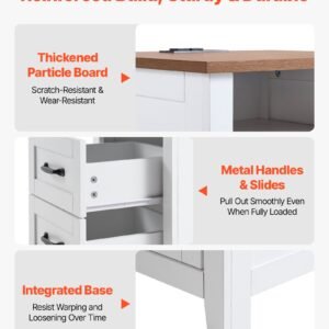 farmhouse nightstand, with charging station, end table with 2 drawers and open shelf, bedside storage cabinet, rustic side table with usb port and ac outlets, for bedroom, living room, white