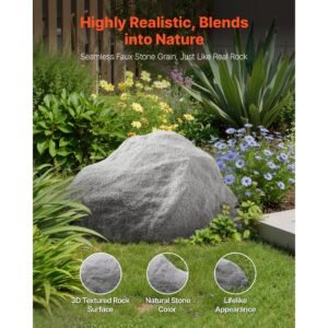 faux rock cover, outdoor fake rock well pump cover, realistic natural texture, lightweight & weather resistant artificial boulder for landscaping garden yard décor, dark grey, medium size