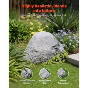 faux rock cover, outdoor fake rock well pump cover, realistic natural texture, lightweight & weather resistant polyresin artificial boulder for landscaping garden yard décor, grey, small size