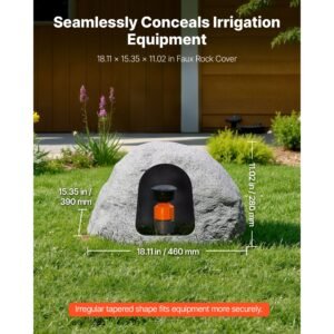 faux rock cover, outdoor fake rock well pump cover, realistic natural texture, lightweight & weather resistant polyresin artificial boulder for landscaping garden yard décor, grey, small size