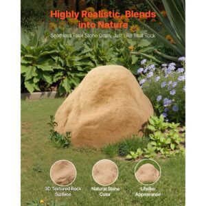 faux rock cover, outdoor fake rock well pump cover, realistic natural texture, lightweight & weather resistant polyresin artificial boulder for landscaping garden yard décor, sand, small size