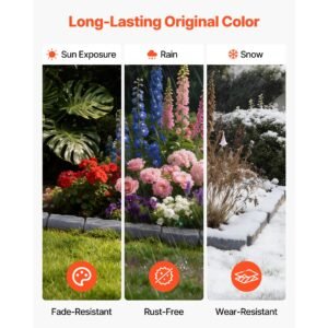 faux stone landscape edging, 15.5 ft kit, no dig garden edging border, blocks for lawn, flower beds, yard, 4 pack each section has 6 bricks 46.46"l x 3.74"w x 2.24"h, 16 spikes & 4 corners, gray