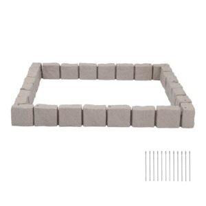 Faux Stone Landscape Edging, 15.5 ft Kit, No Dig Garden Edging Border, Blocks for Lawn, Flower Beds, Yard, 4 Pack Each Section Has 6 Bricks 46.85"L x 3.94"W x 6.1"H, 12 Spikes & 4 Corners, Beige